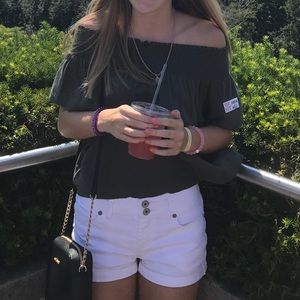 Army green off-the-shoulder top